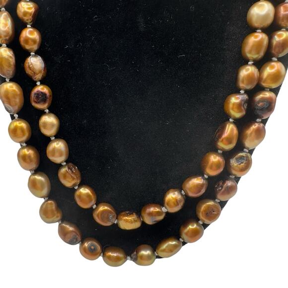 Natural 4mm Copper Genuine Baroque Pearl Necklace 46" Hand Knotted No Clasp QVC - Picture 2 of 10